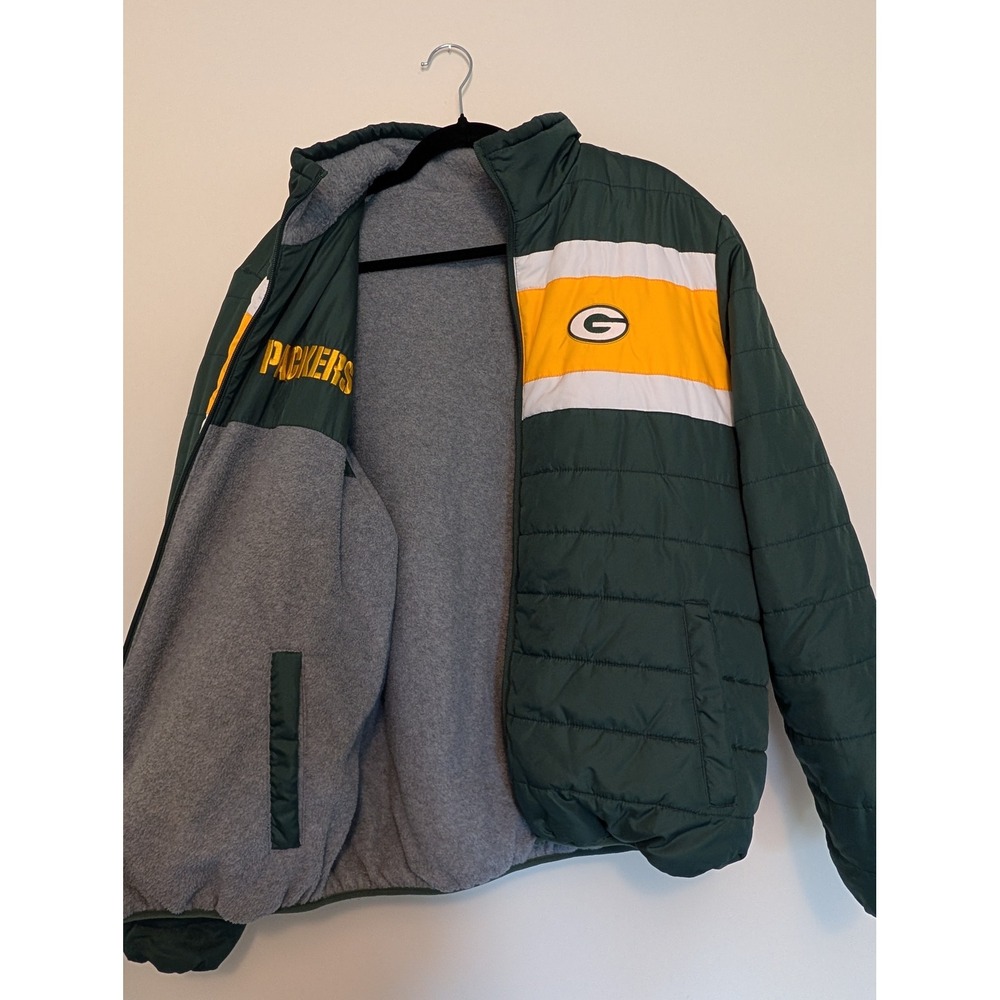 NFL Green Bay Packers Mens Reversible Puffer Fleece Jacket Full Zip Large L/G